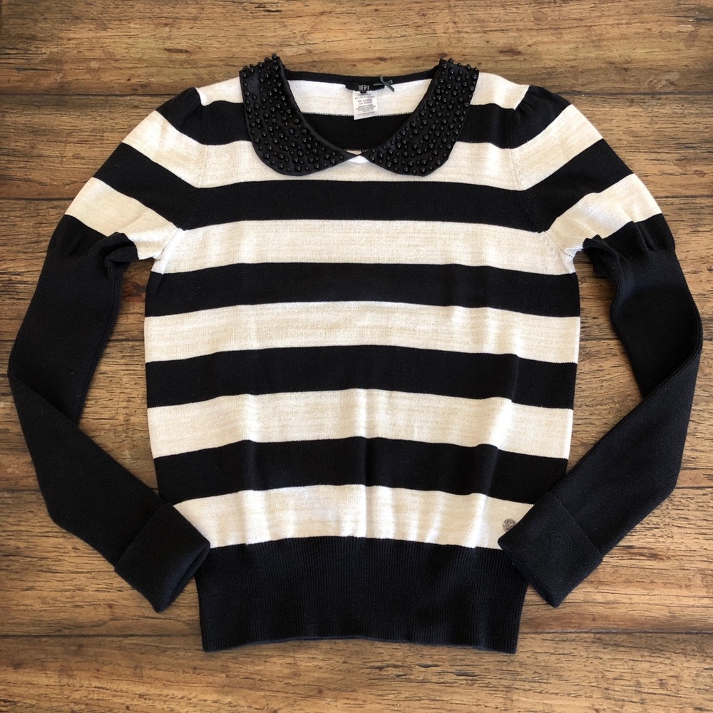 Dept Striped Sweater with beaded Collar
